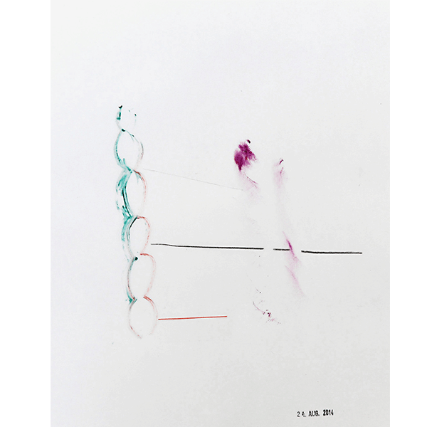 MONIKA BRANDMEIER<br/>Untitled 24 Aug 2014 (Brancusibezug), 2014, oil, colour pencil on waxed paper, 30 x 24 cm