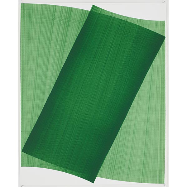 THOMAS TRUM<br/>Two Green Fan Shaped Lines #5, 2023, Acrylic on paper, 104 x 84 cm
