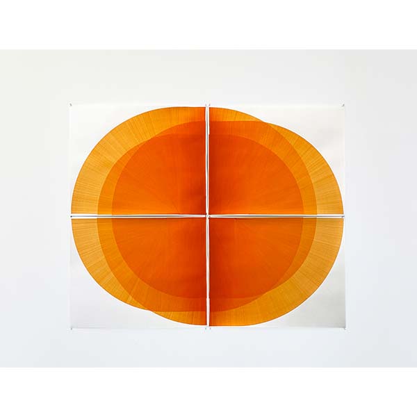 THOMAS TRUM<br />Three Orange Lines #1, 2021, marker drawing on paper, 208 x 168 cm
