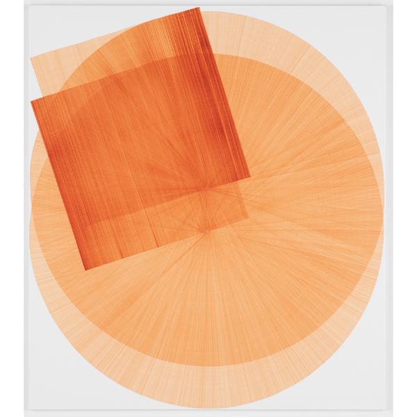 THOMAS TRUM<br />Two Orange Lines #45, 2022, Acrylic on canvas, 170 x 150 cm