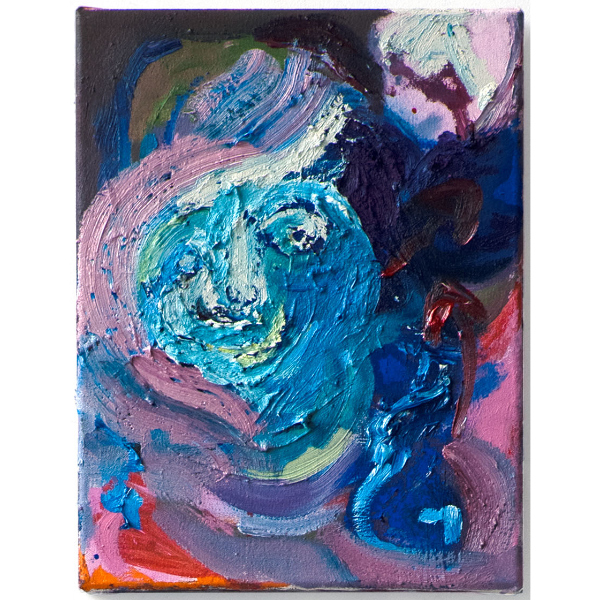 NINA LAMIEL BRUCHHAUS<BR>Blue Ghost, 2022, Öl, Ölkreide, Pigmente, Leimfarbe auf Nessel, 40 x 30 cm