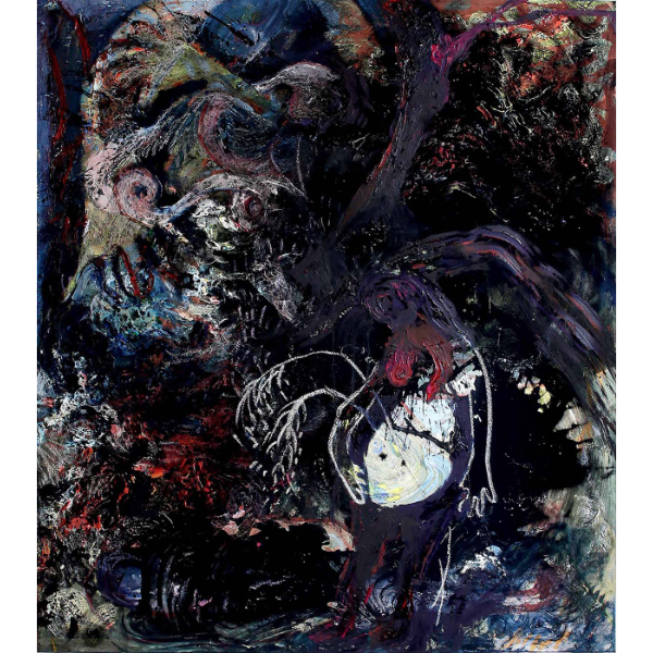 NINA LAMIEL BRUCHHAUS<br>Vibrant Gloom, 2020, Öl, Ölkreide, Pigmente, Leimfarbe auf Nessel, 175 x 150 cm