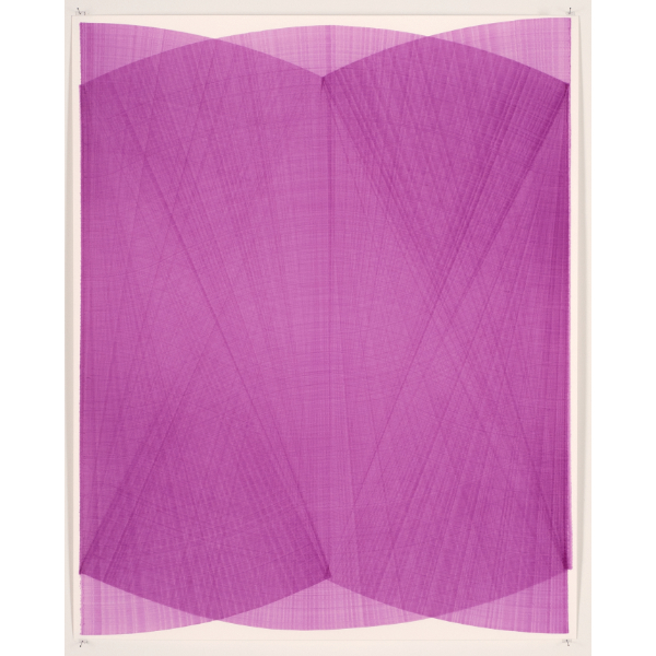 THOMAS TRUM<br>Two Fan Shaped Lines Purple #2, 2020, Acrylic on Paper, 104 x 84 cm